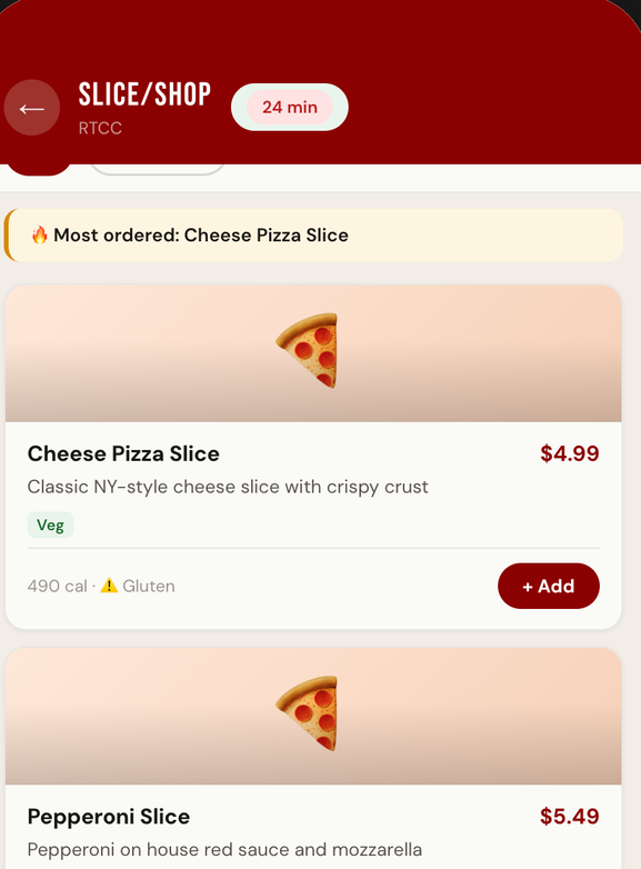 ordering screen for slice shop