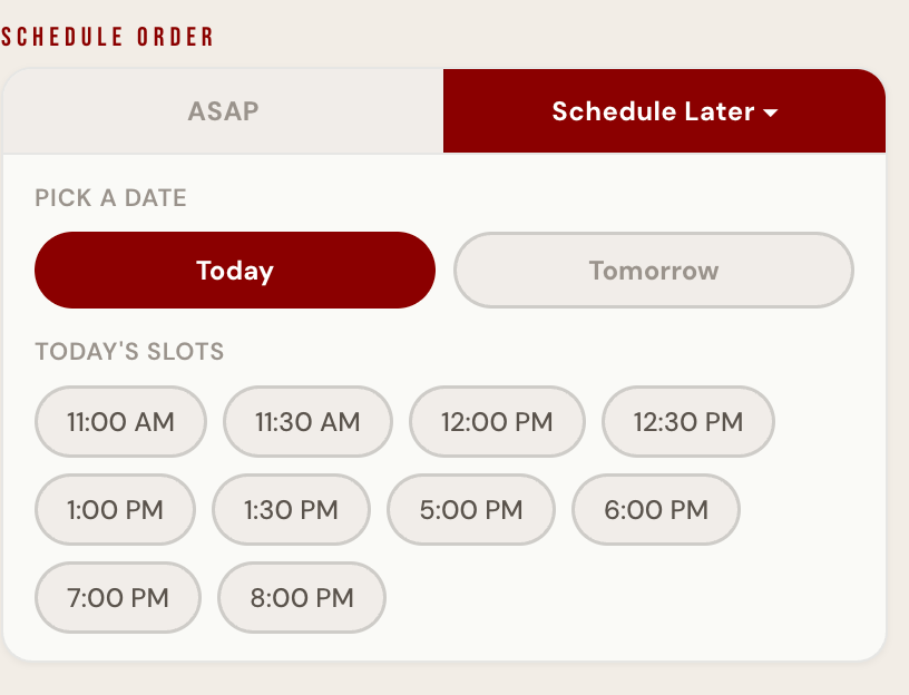 schedule an order for a later time slot