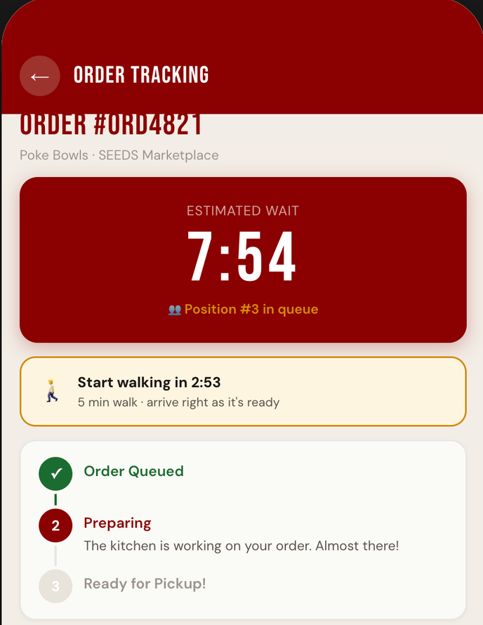 order tracking telling user when to start walking